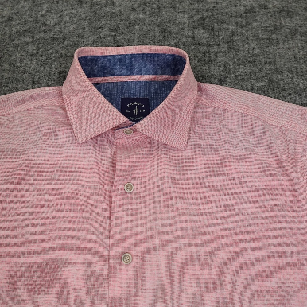 Johnnie O Shirt Mens Small Pink Button Up Short Sleeve Golf Casual Performance